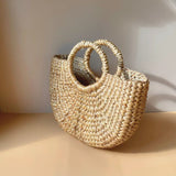 Handmade Boho Water Hyacinth Semi-Circle  Tote Bag / Handbag: Small