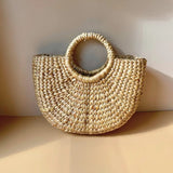 Handmade Boho Water Hyacinth Semi-Circle  Tote Bag / Handbag: Small