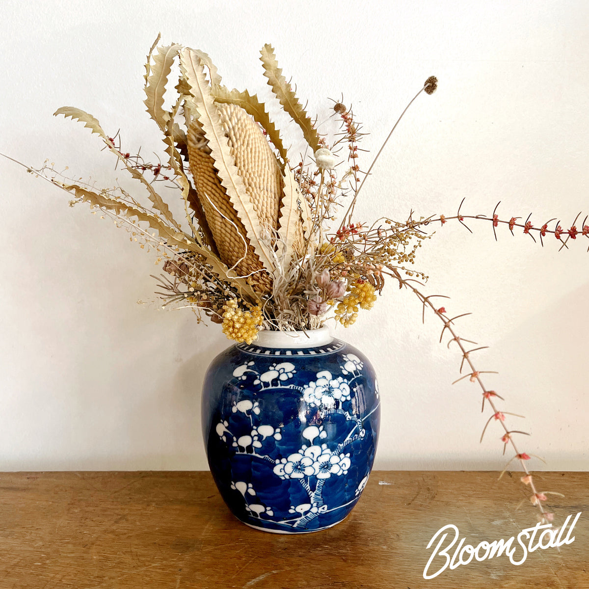 Early 1900s Ginger Jar Dried Floral Arrangement