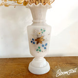 Antique Milk Glass Vase with Hand Painted Details - Dried Flower Arrangement