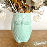 Teal Owl Ceramic Vase - Dried Flower Arrangement